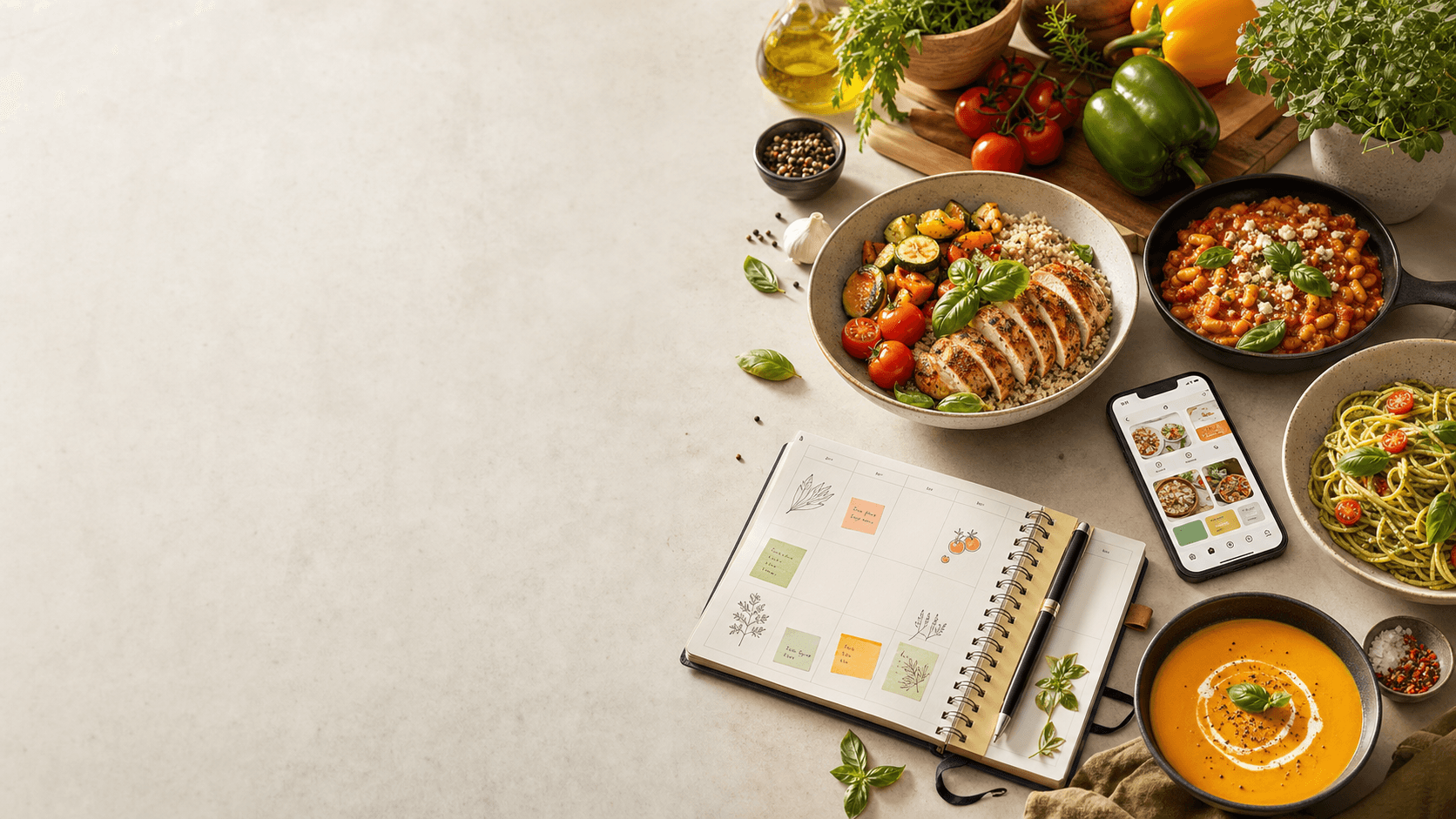 Family meal planning with prepared food and grocery context
